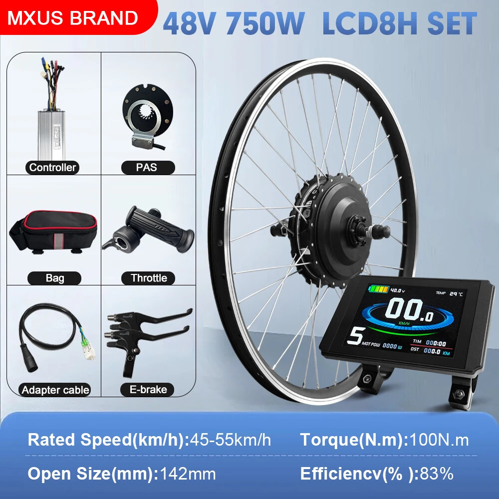 E-bike Conversion Kit 48V 750W Brushless Rear Hub Motor Wheel 20-29Inch 700C