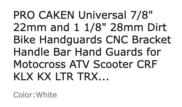 PRO CAKEN Handlebar Hand Guards Nylon 7/8″ 1 1/8″ Dirt Bike White