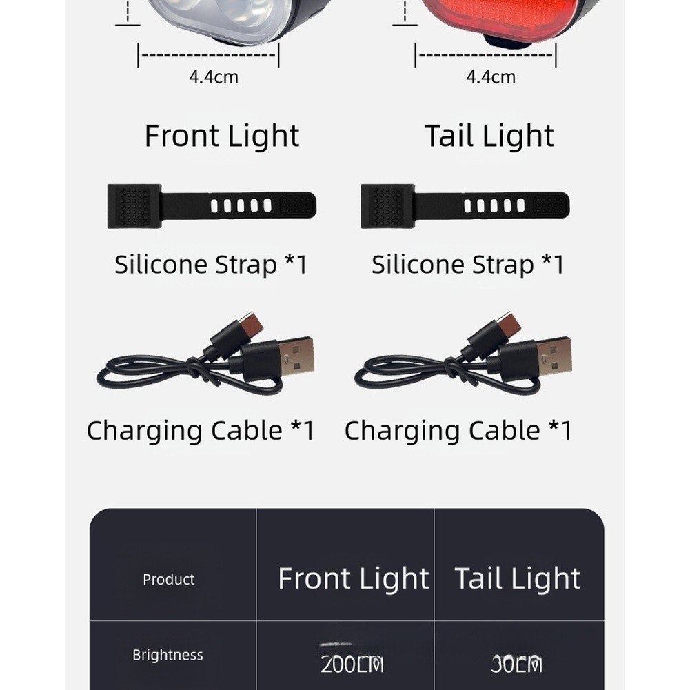 Rechargeable Bicycle Light Set USB Charging Waterproof Front Rear LED Lights