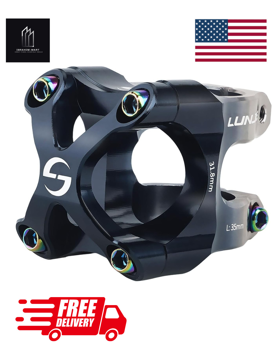 LUNJE 31.8mm MTB Bike Stem CNC Aluminum Alloy Short Handlebar Riser Road Bicycle