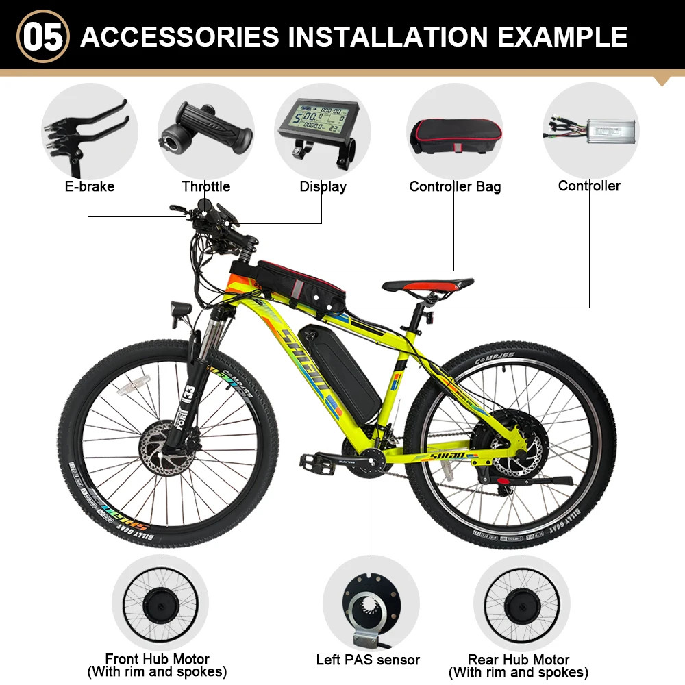 Electric Bike Conversion Kit 36V 48V 350W Rear Rotate Brushless Hub Motor Wheel