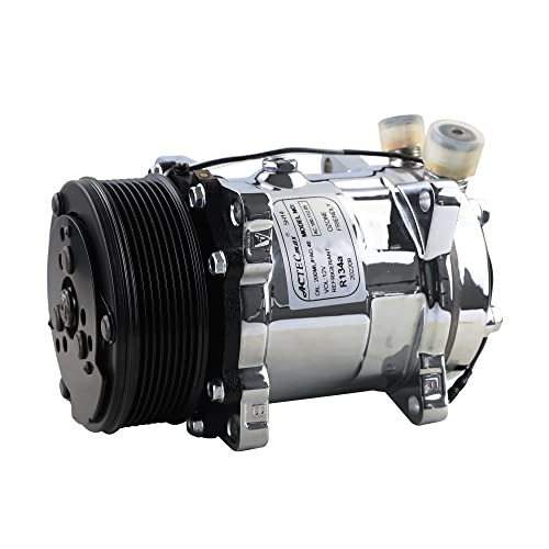 Universal A/C Compressor with PV8 Clutch Sanden 508 5H14 R134A Chromed