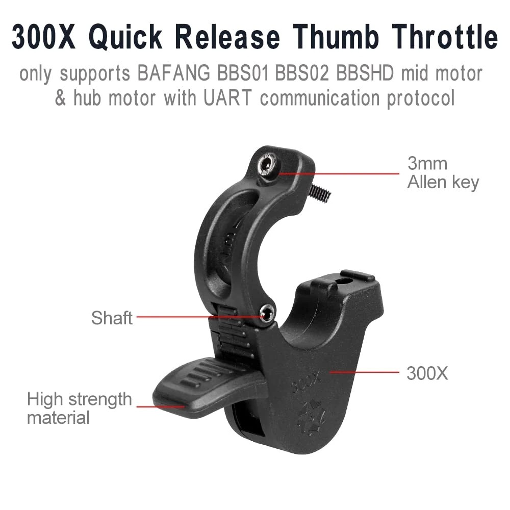 12V-72V E-bike Thumb Throttle 300X WP Plug For Bafang BBS01/02 BBSHD Mid Motor
