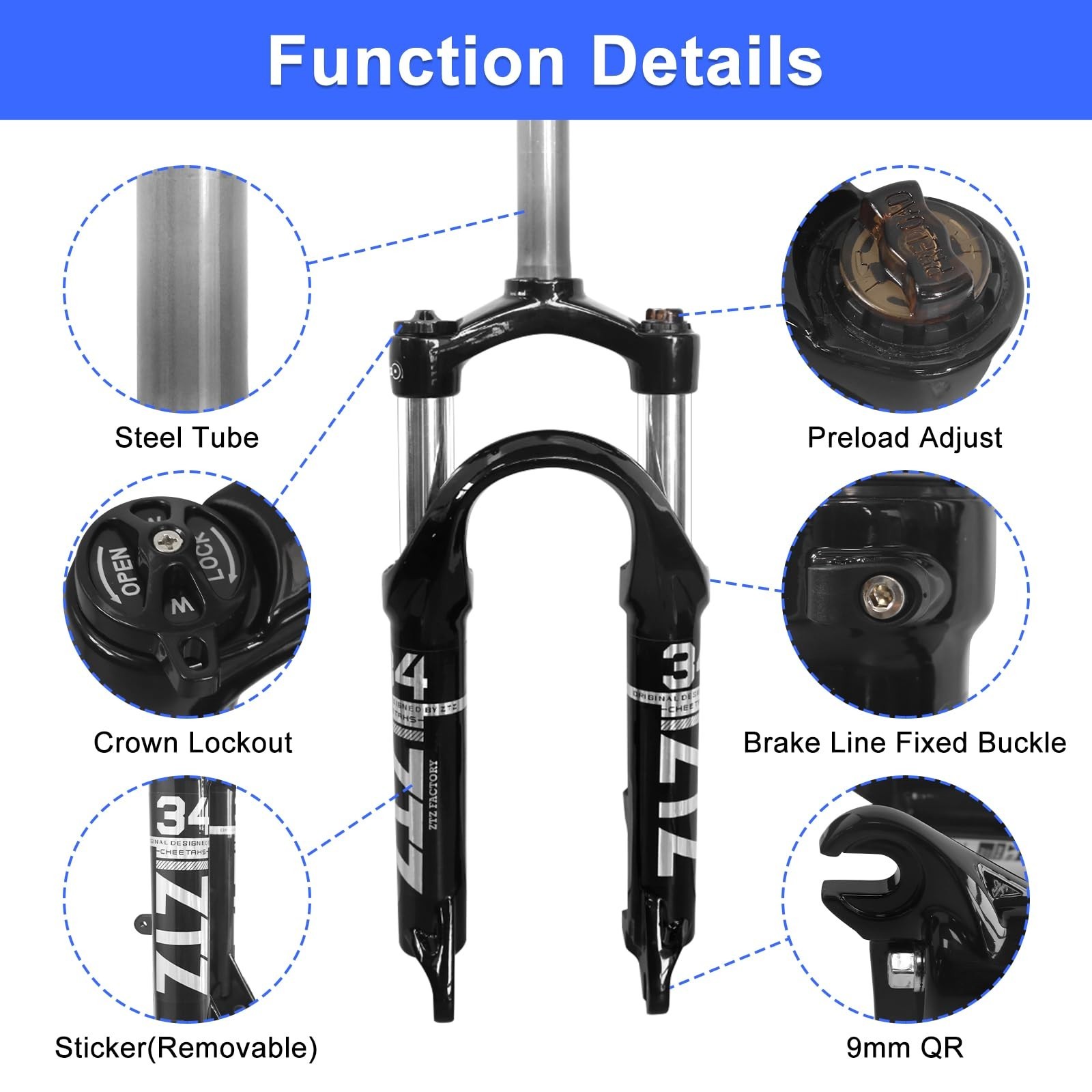 ZTZ 20 inch Folding Bike Suspension Fork-80mm Travel, 100mm Spacing Hub, 9mm …