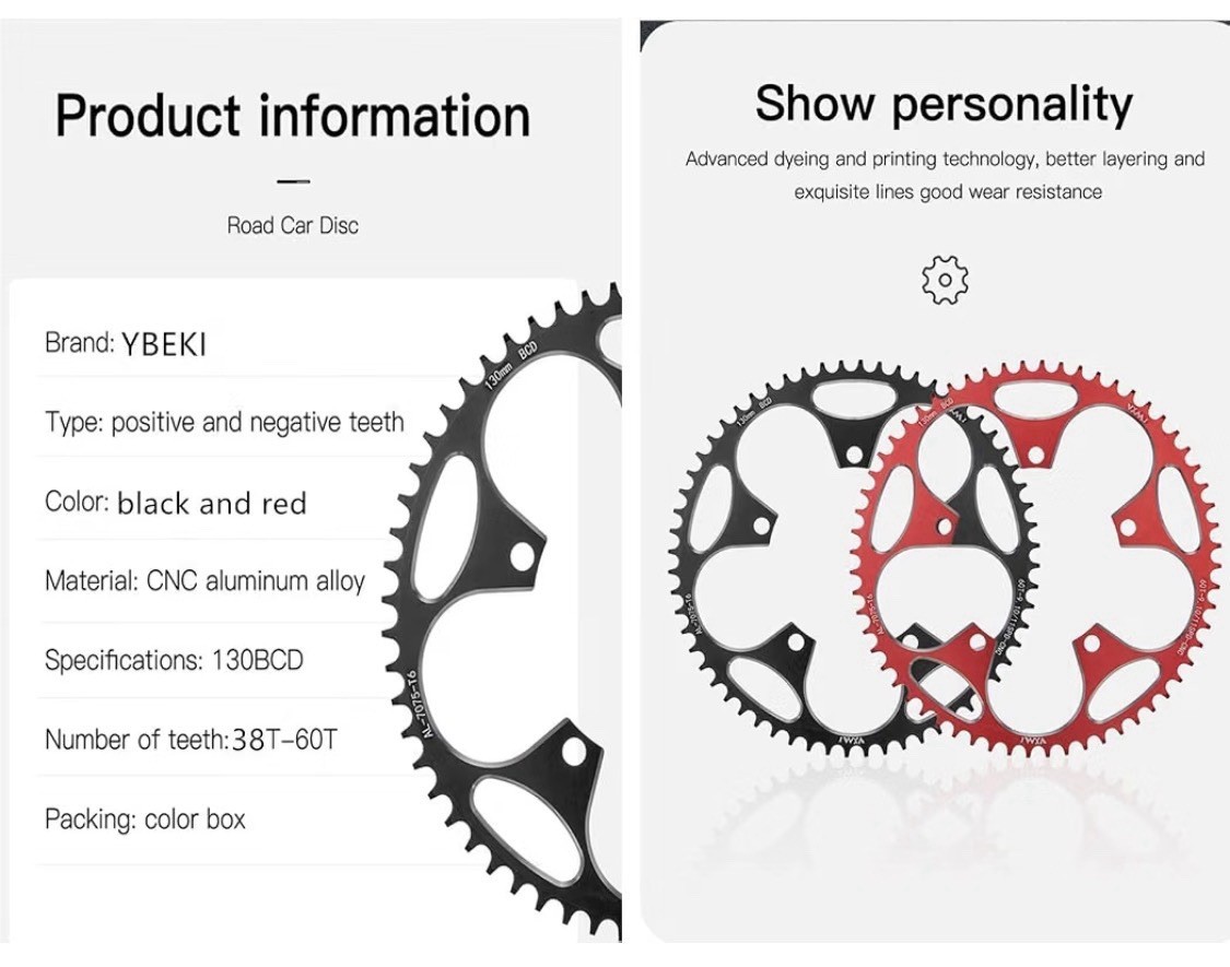 YBEKI 130BCD Chainring CNC Aluminum Narrow-Wide 8-12 Speed 48T Round