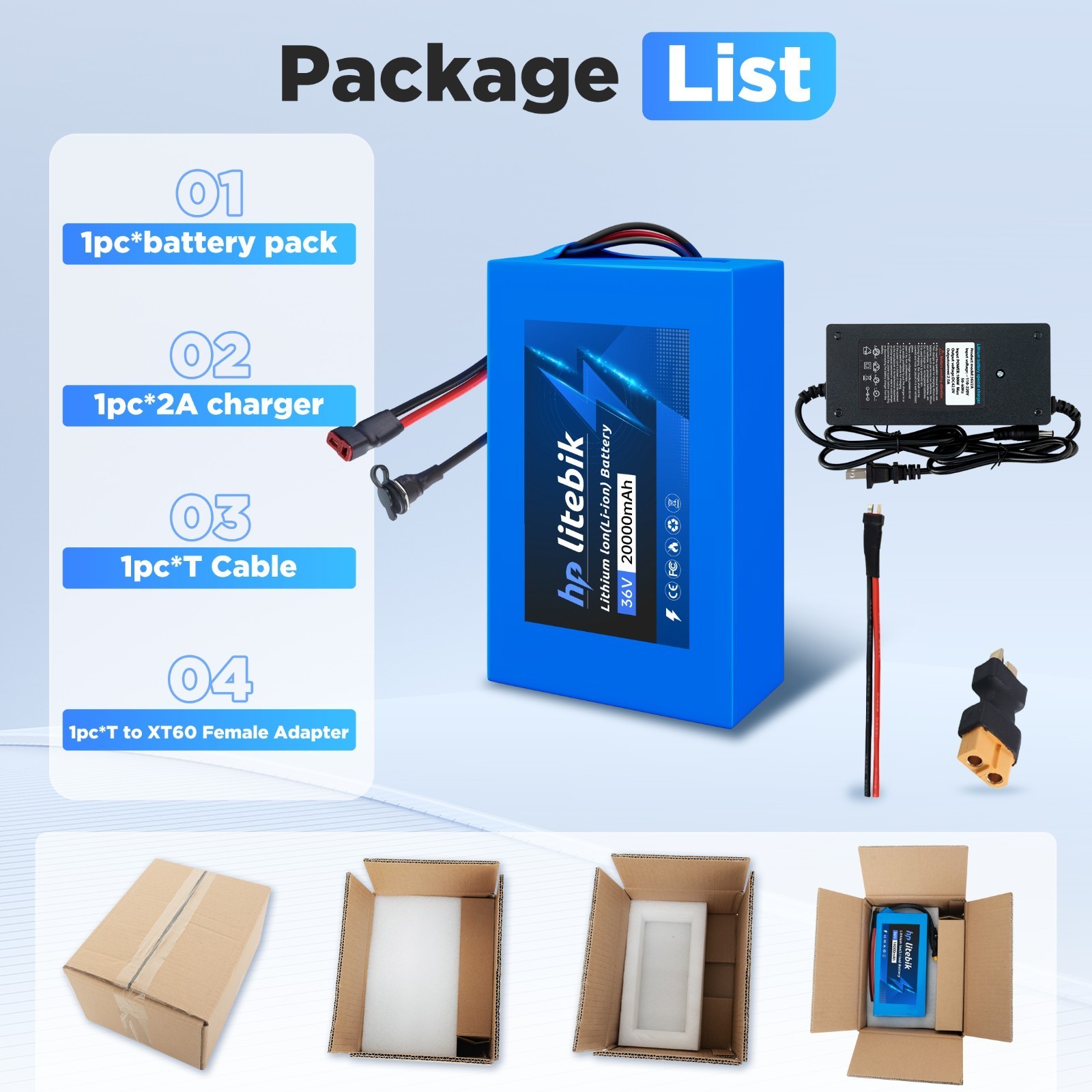36V eBike Battery 36V 20Ah Lithium Battery For Electric Bicycle 100W-1000W Motor