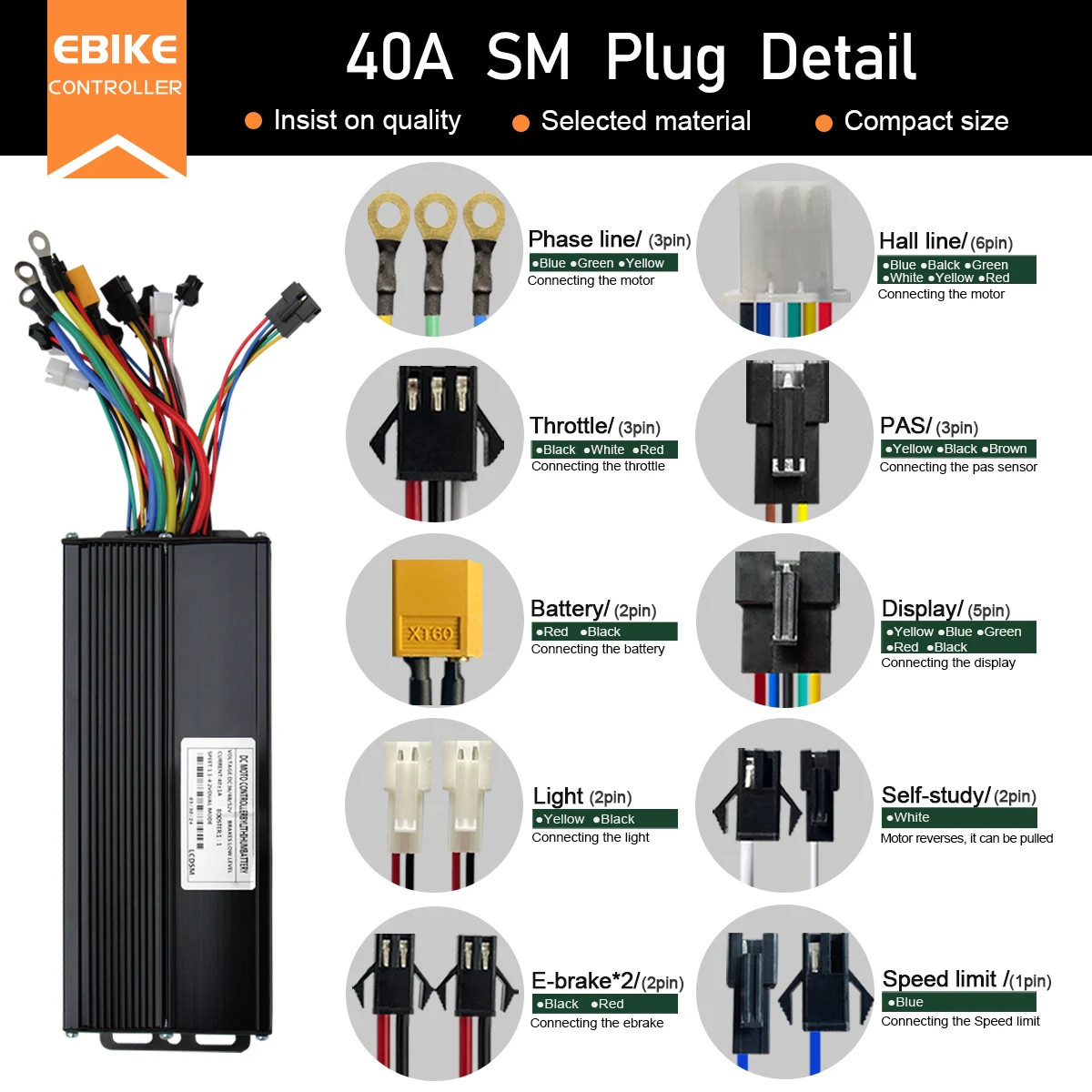 Electric Bicycle 3 Mode Sinewave Controller 17A 26A 30A 40A with M5 M9 Display