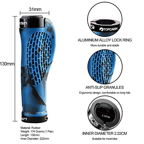 TOPCABIN Ergonomic Bike Grips – Widen Holding Rubber Grips Rubber Blue (1 Pair)