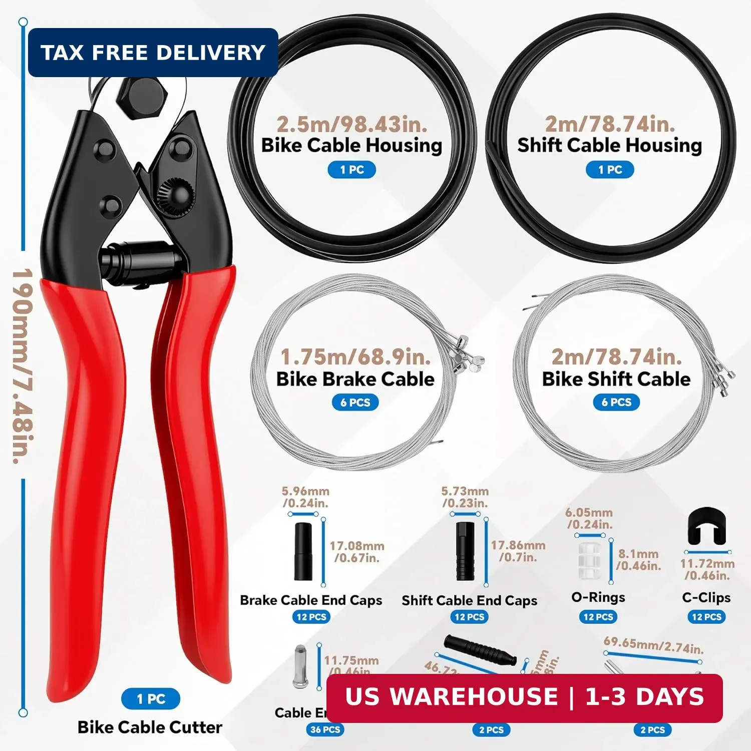 103Pcs Bike Brake Cable Kit with Stainless Steel Wire Cutter, Including Brake an