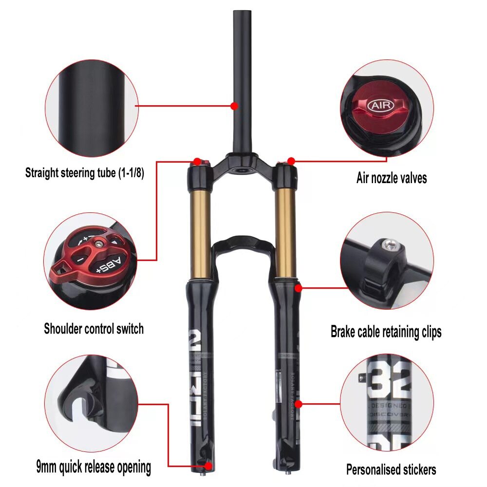 24″ Mountain Bike Air Fork Disc Brake Shock Absorber Quick Removal Front Fork