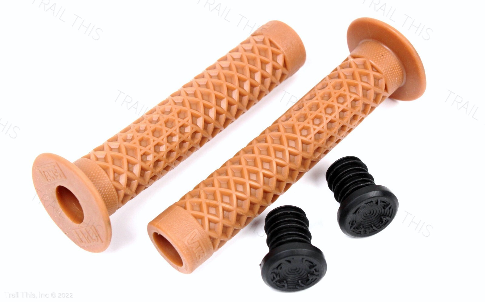 Cult X Vans FLANGED Gum Rubber BMX Bike Grips w/ End Plugs Waffle Pattern 143mm