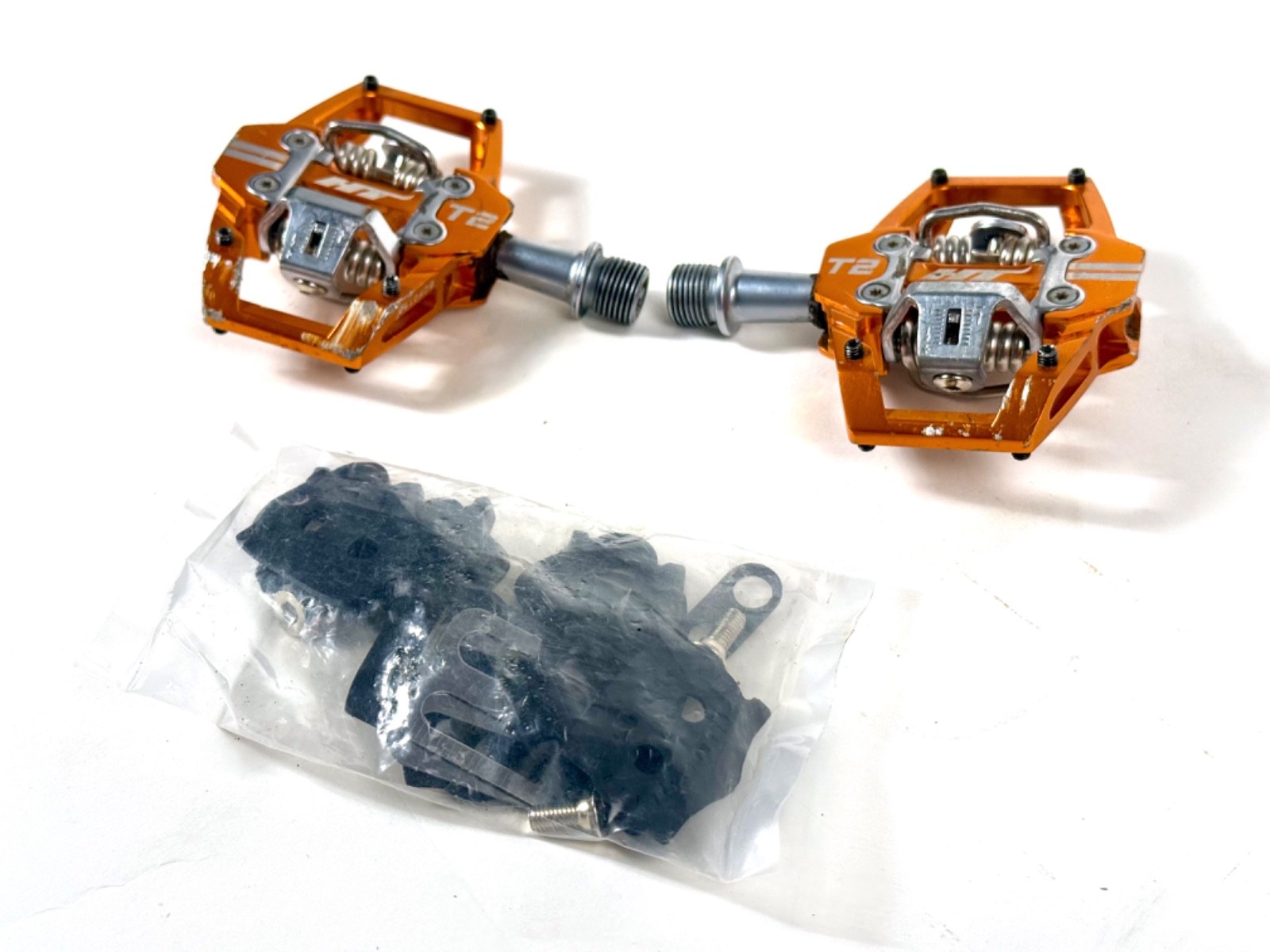 HT Components T2 Enduro Race Mountain Bike CrMo Clipless Pedals + new cleats MTB