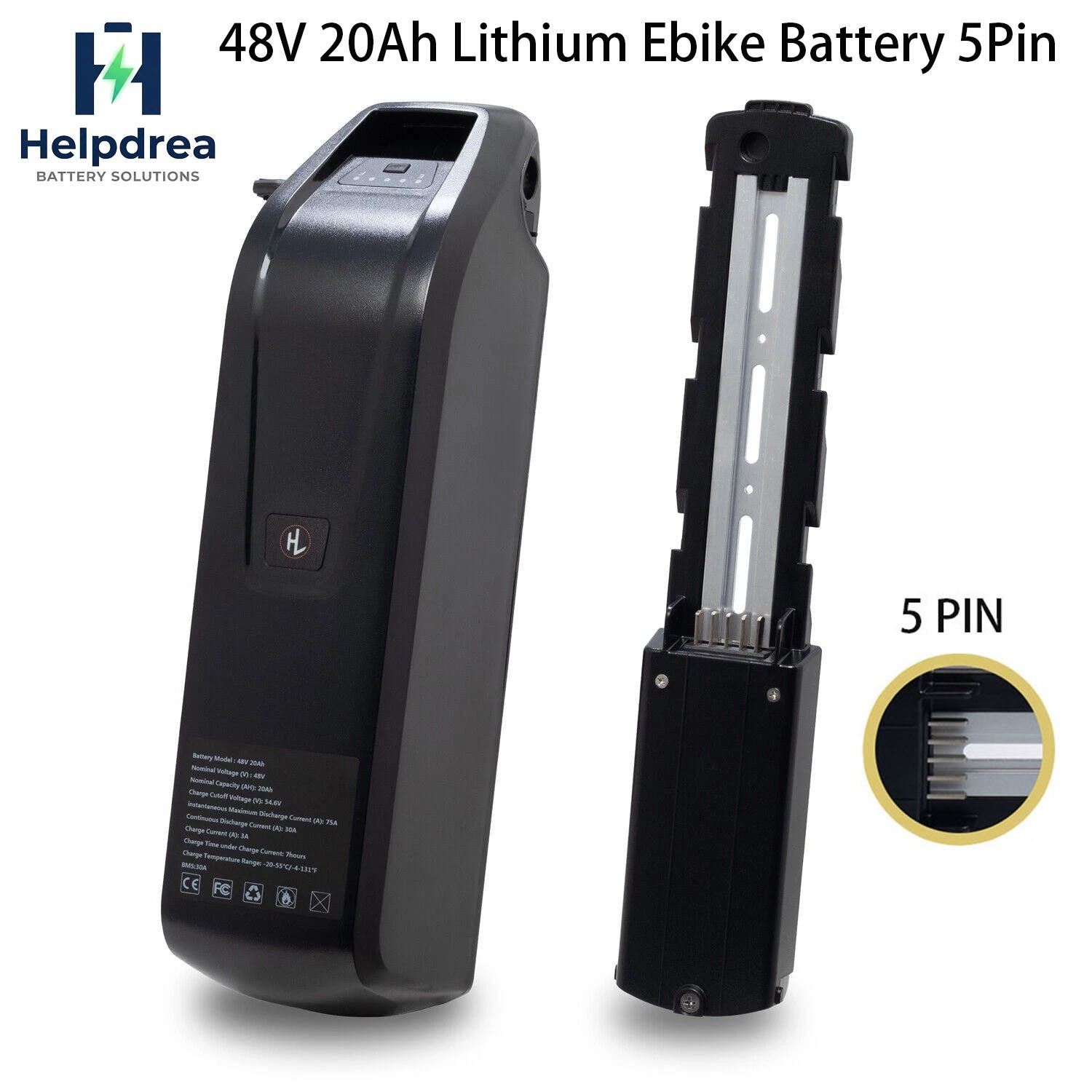 48V 20Ah 5pin Lithium Li-ion Ebike Battery 40A BMS ≤1800W Electric Bike Motor