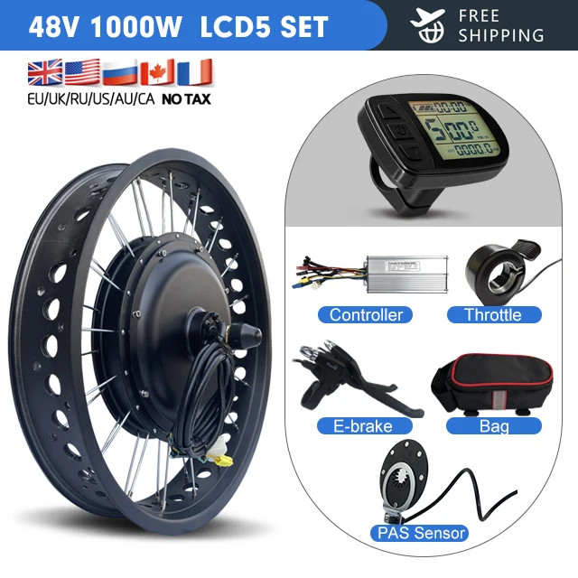 Snow Electric Bicycle Conversion Kit Front Hub Motor 48V 1000W 20 24 26inch