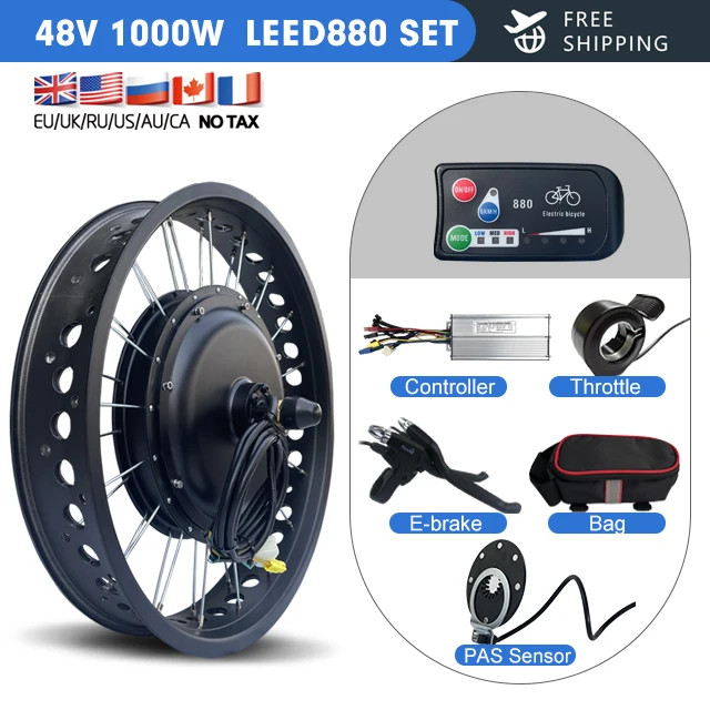 Snow Electric Bicycle Conversion Kit Front Hub Motor 48V 1000W 20 24 26inch