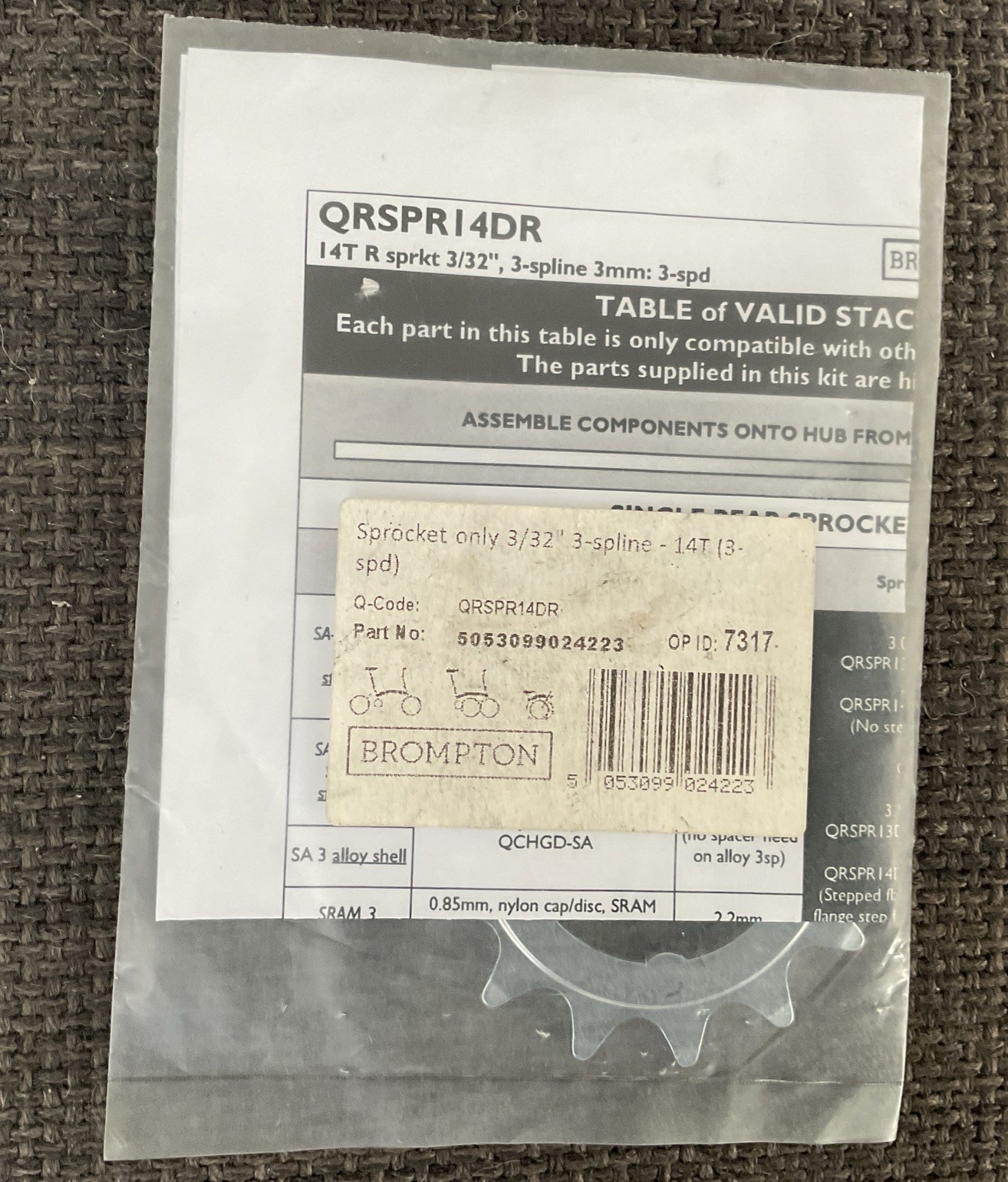 Brompton Sprocket Only 3/32” 3-spline-14T (3 spd) , Free Mainline Shipping