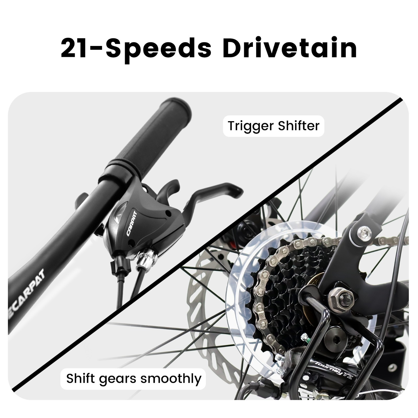 24In Mountain Bike w/Full Suspension,21 Speed Shifter Lever Bike,Gear Indicator