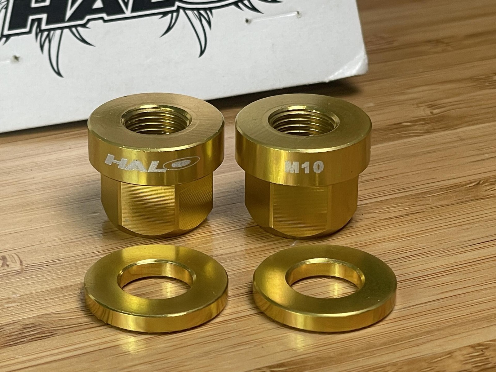 NOS Halo Alloy Axle Nuts M10 10mm Gold Anodized