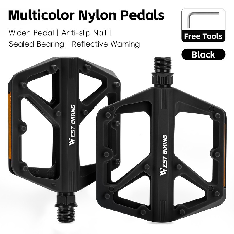 WEST BIKING Nylon Bicycle Pedals DU Sealed Bearing 9/16″ Bike Flat Pedals A Pair