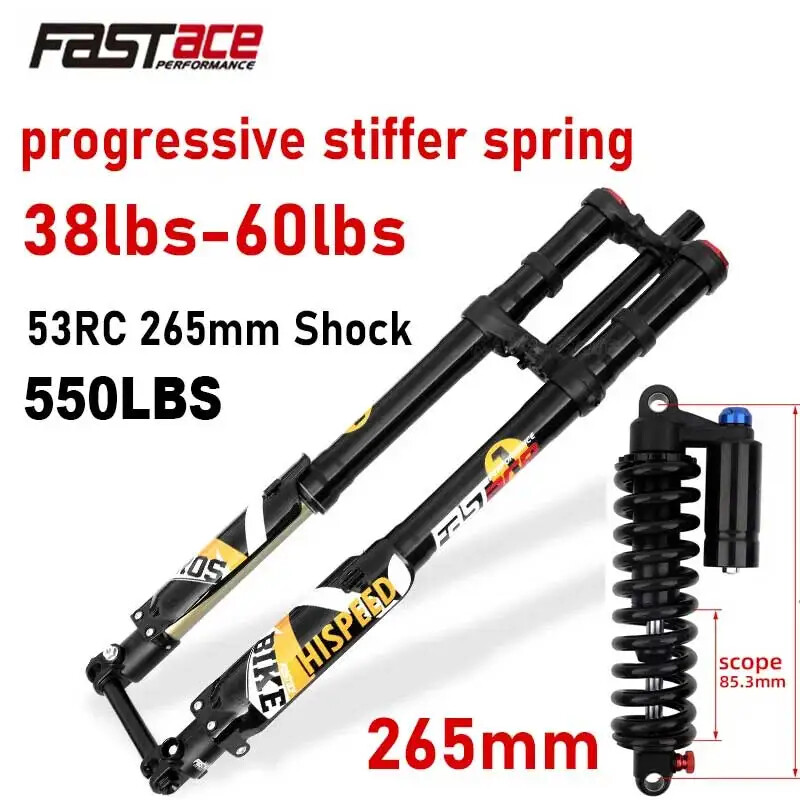 29/27.5er Electric Dirty Bike Front Suspension Air Fork 60lbs Rear Shock 265mm