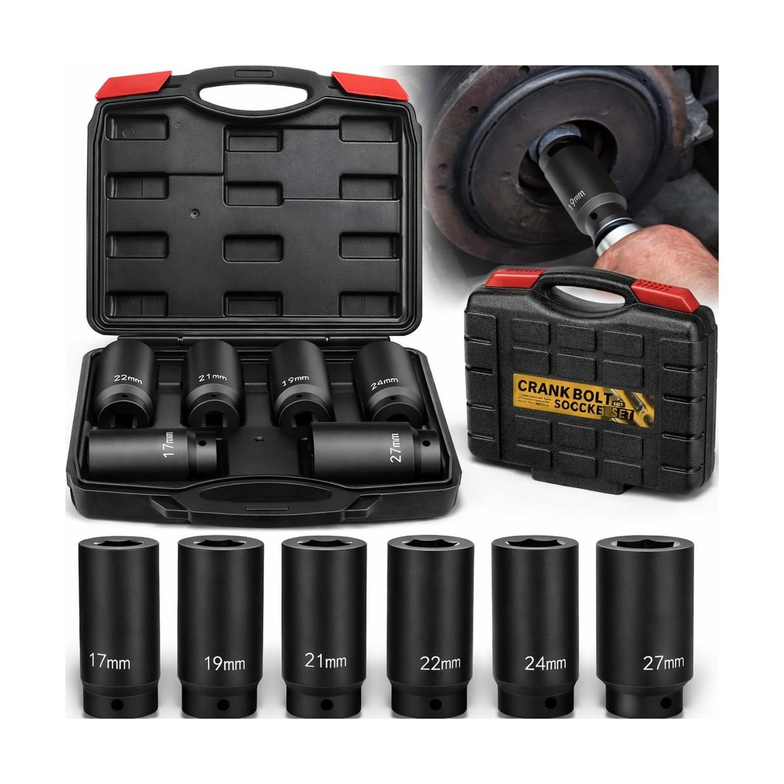 1/2’’ Drive Weighted Crank Bolt Socket Set, 17MM, 19MM, 21MM, 2… F