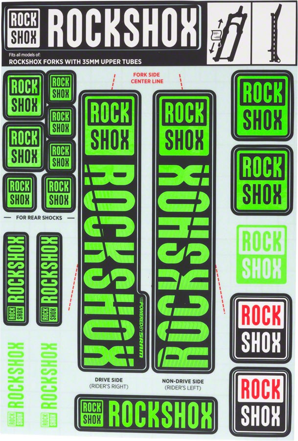Fork Decal Kits – RockShox Fork Decal Kit – 35mm, Green – Sticker/Decal