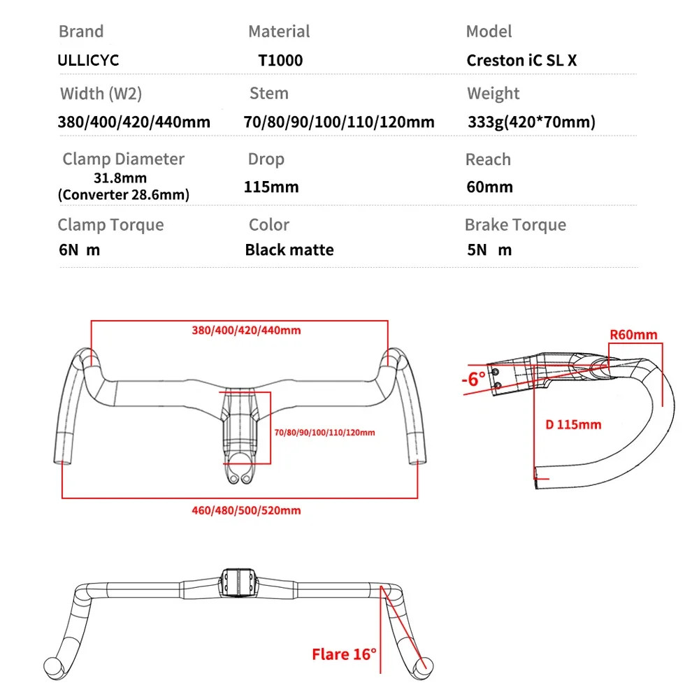 Full Carbon Fiber Integrated Road Bicycle Handlebar -6 Degree 31.8mm Clamp