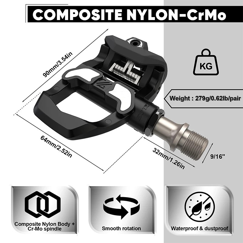 Road Bike Clipless Pedals Self-locking Nylon/Carbon Fiber Lock Pedal with Cleats