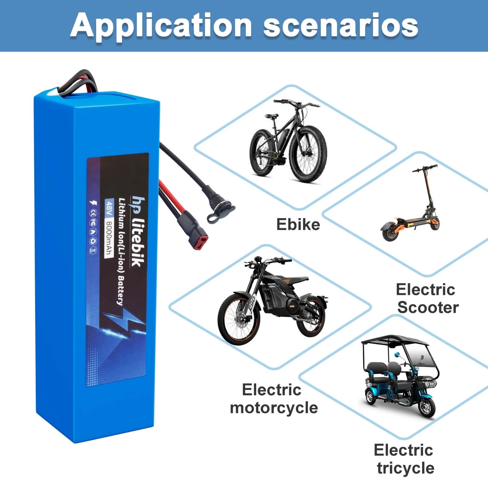 48V Lithium eBike Battery Pack 30A BMS 200W-1000W Electric Bicycle Scooter Bike