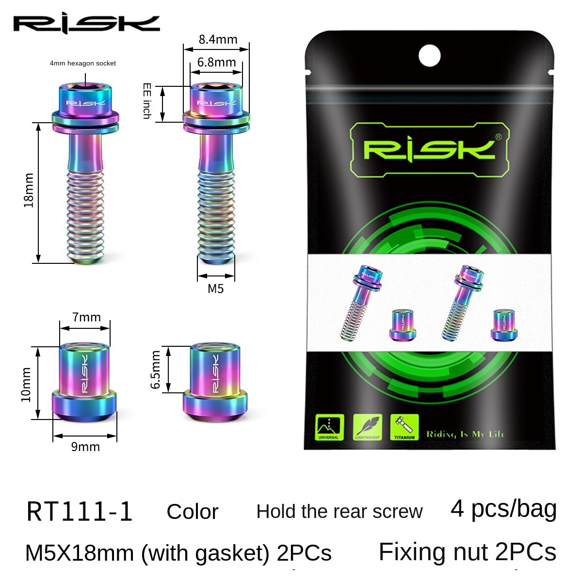 RISK Bicycle Carbon Stem Bolts M5x18mm M5x20mm Titanium Fastener Screw with Nut