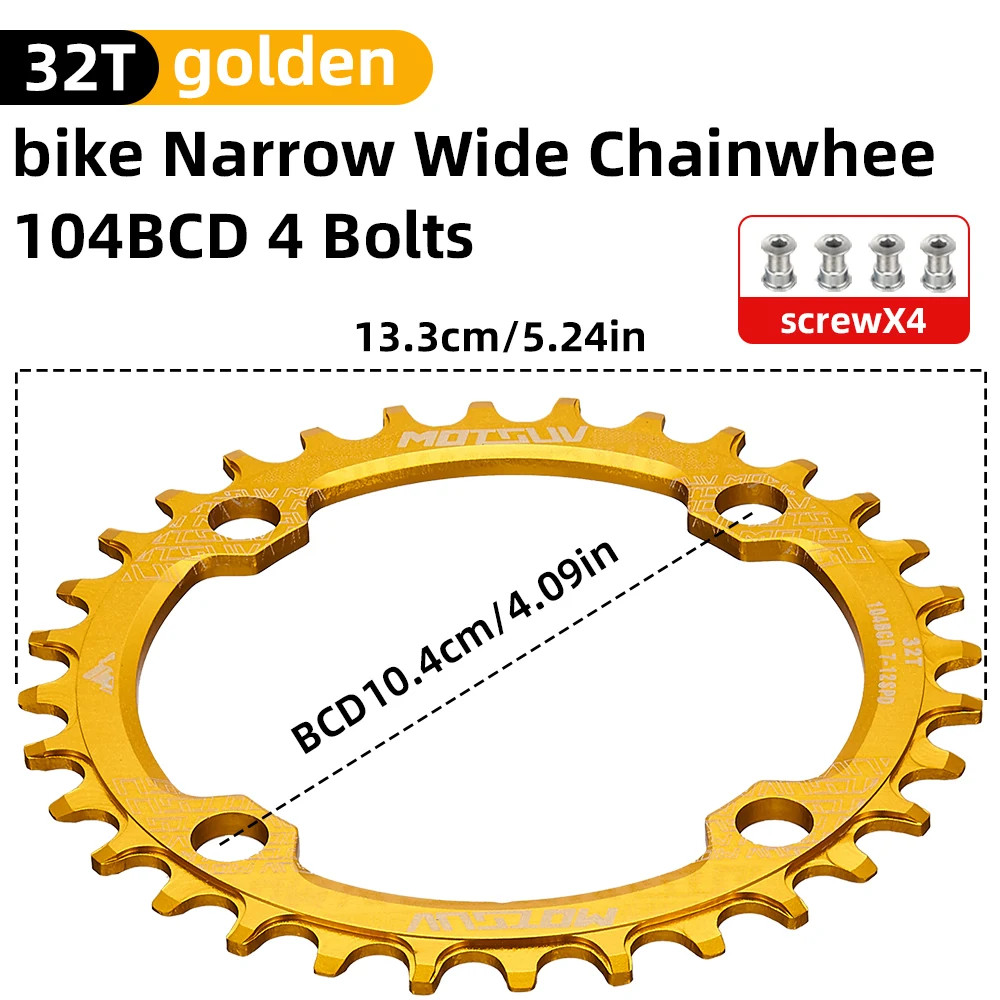 104BCD MTB Narrow Wide Chainring 32T-38T Aluminum Alloy Bicycle Chainwheel