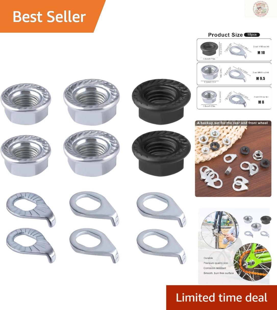 Bike Wheel Axle Nut and Safety Washer Kit – 12 Piece Set for All Bikes