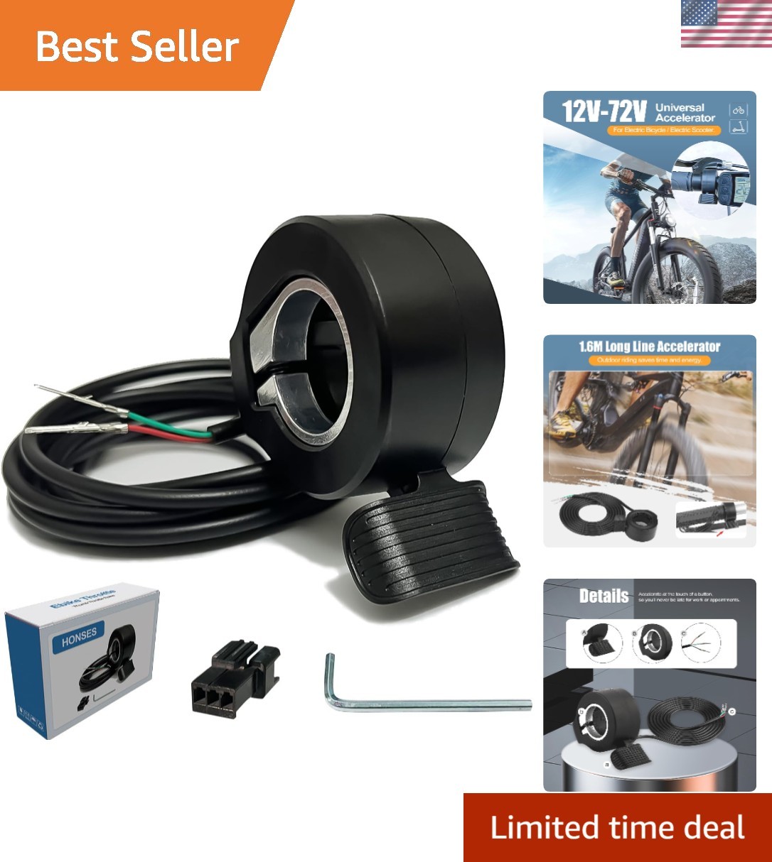 Ergonomic Electric Scooter Thumb Throttle Speed Control – 12V-72V Compatible