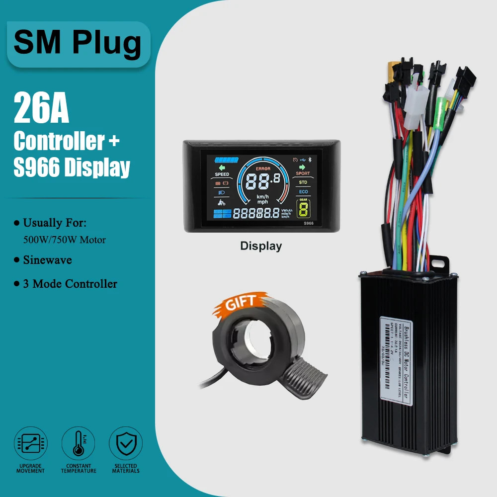 Three-Mode Sine Wave Controller 17A-60A SM/WP Plug with 36V 48V S966 Display