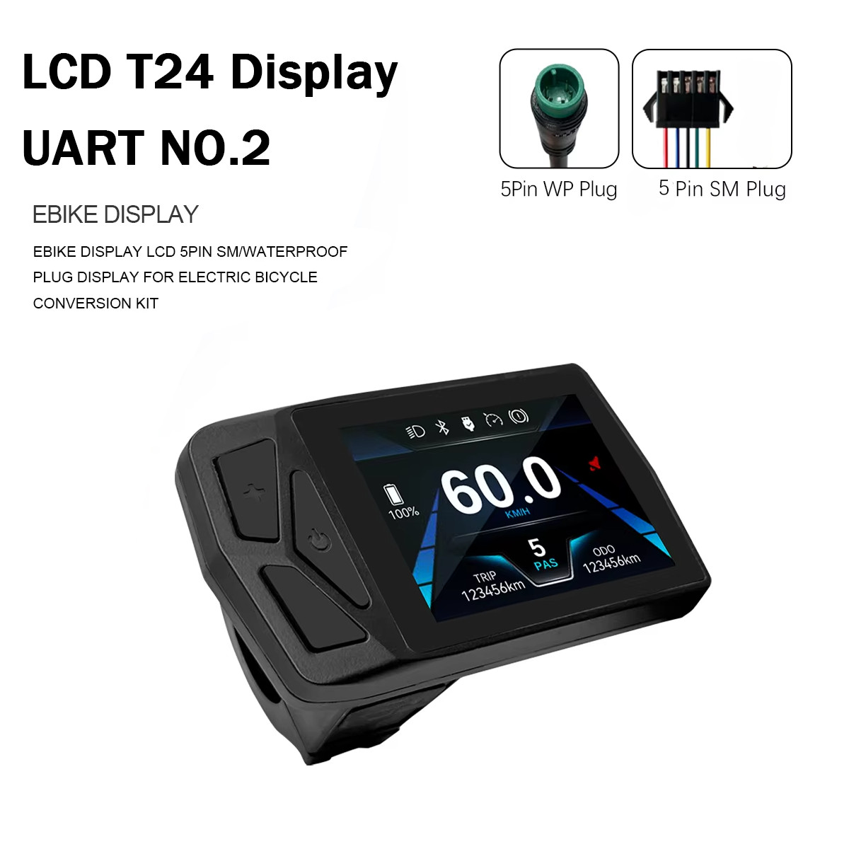 Ebike 24V-72V LCD T24 Color Bluetooth Display with UART No. 2 OMD protocol