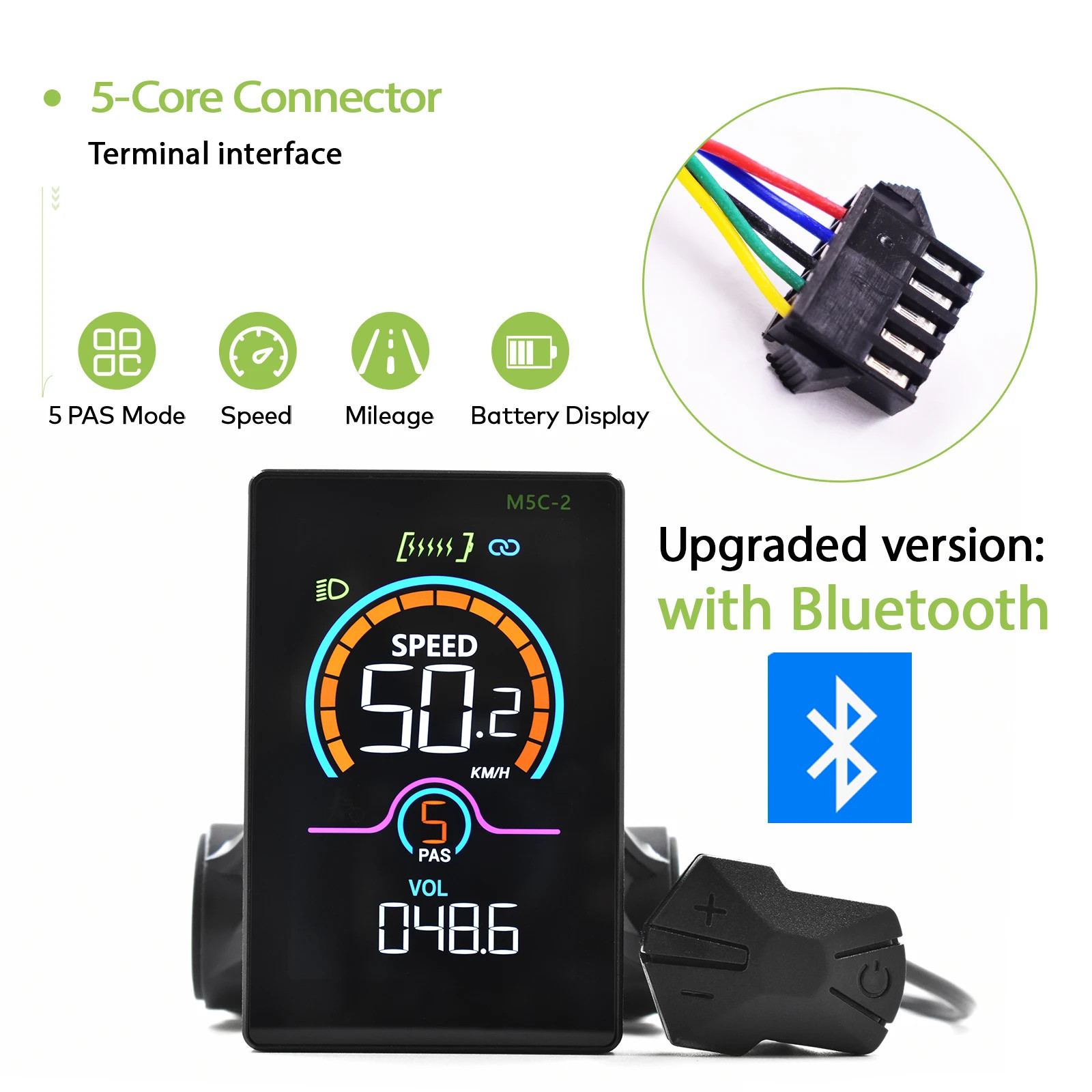 Electric Bike Computer Bluetooth Wired Digital Color LCD Display Vehicle Locking