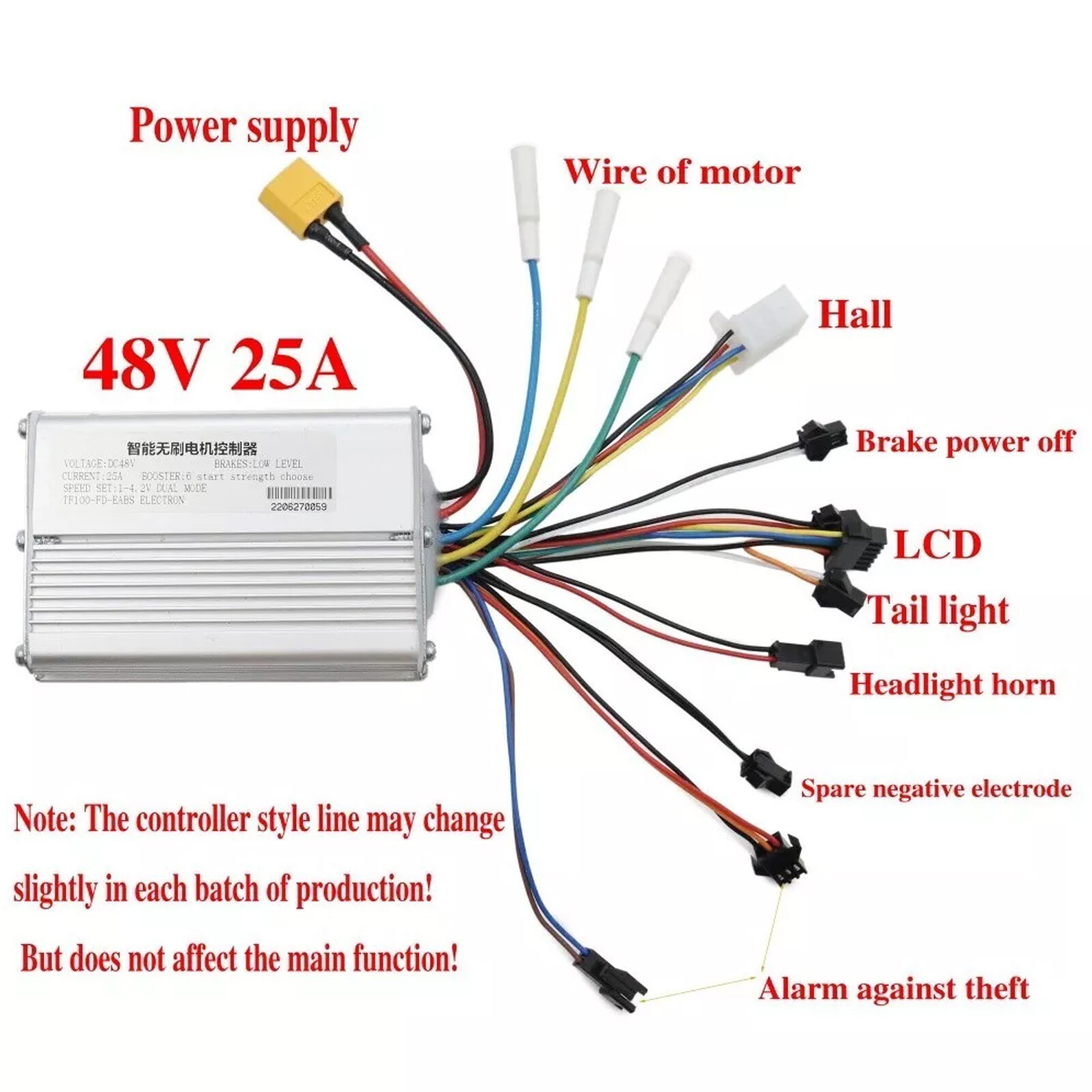 1200W 48V/25A Brushless Motor Controller Kit For Electric Scooter Motor