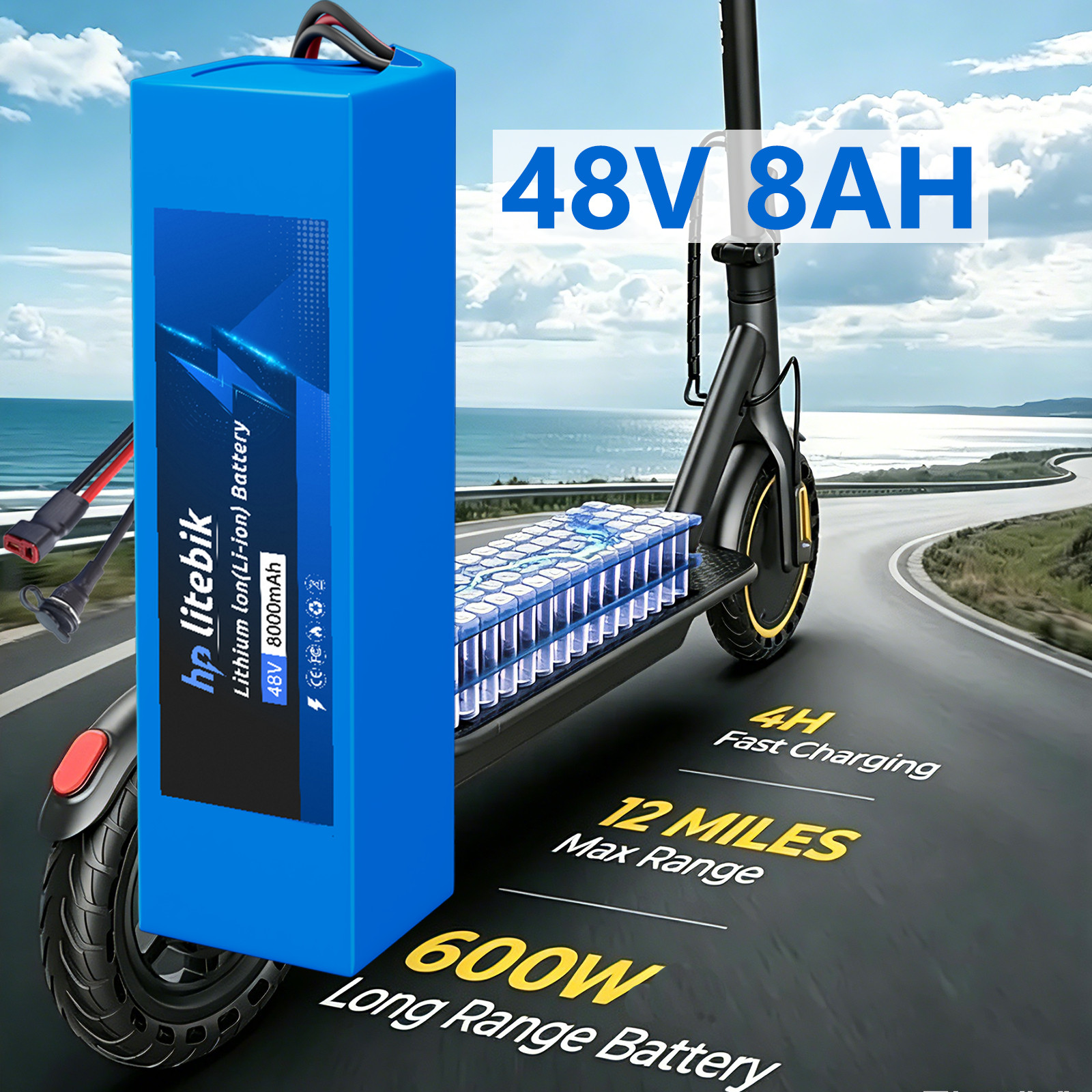 48V 8Ah Ebike Lithium Battery Replacement for Electric Bicycle 100W-600W Motors
