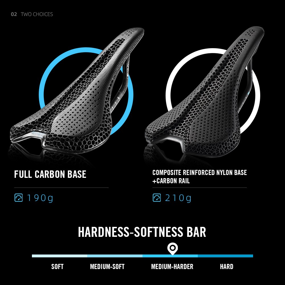 3D Printed Bike Road MTB Saddle Ultralight Full Carbon Fiber Rails Hollow Relief