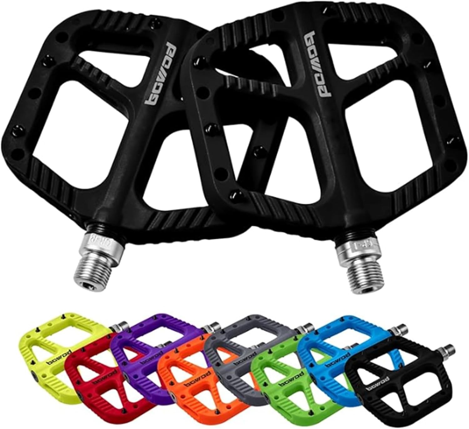 MTB Flat Pedals – Lightweight Nylon Composite, Wide Non-Slip Mountain Bike