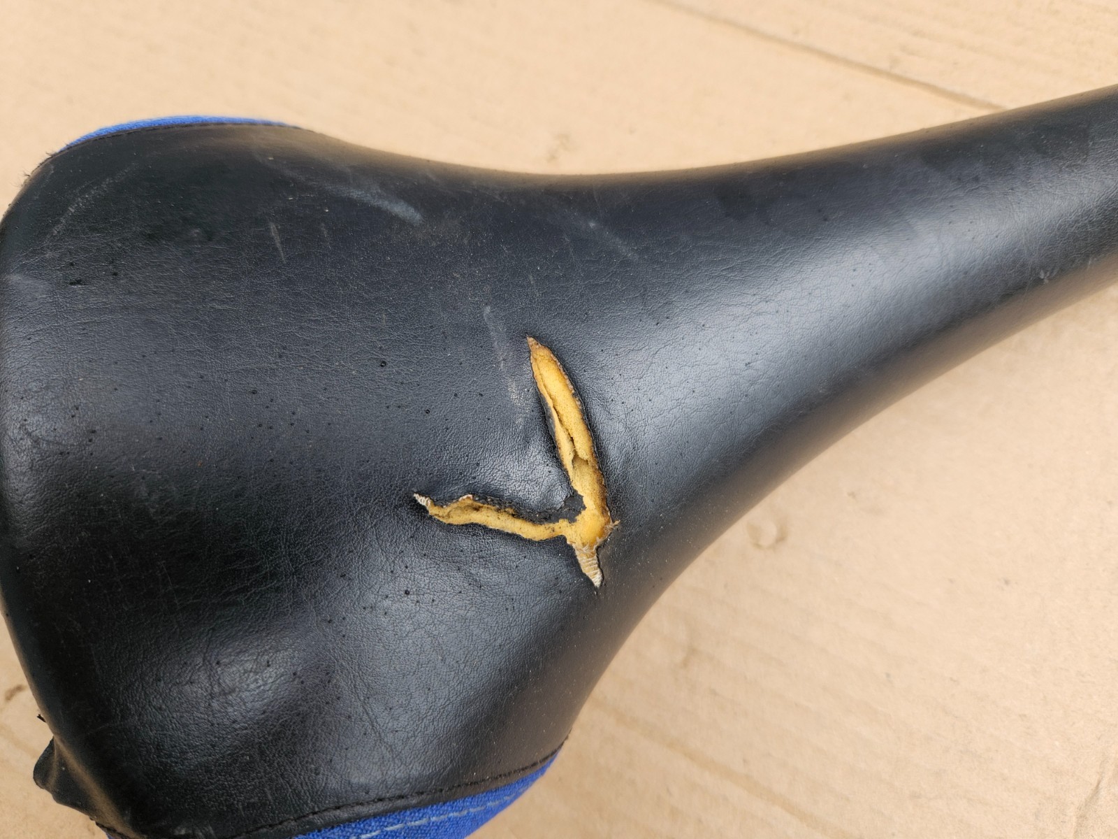 Vintage 90s Marin Mountain Bike Saddle Black + Blue (ripped but usable)