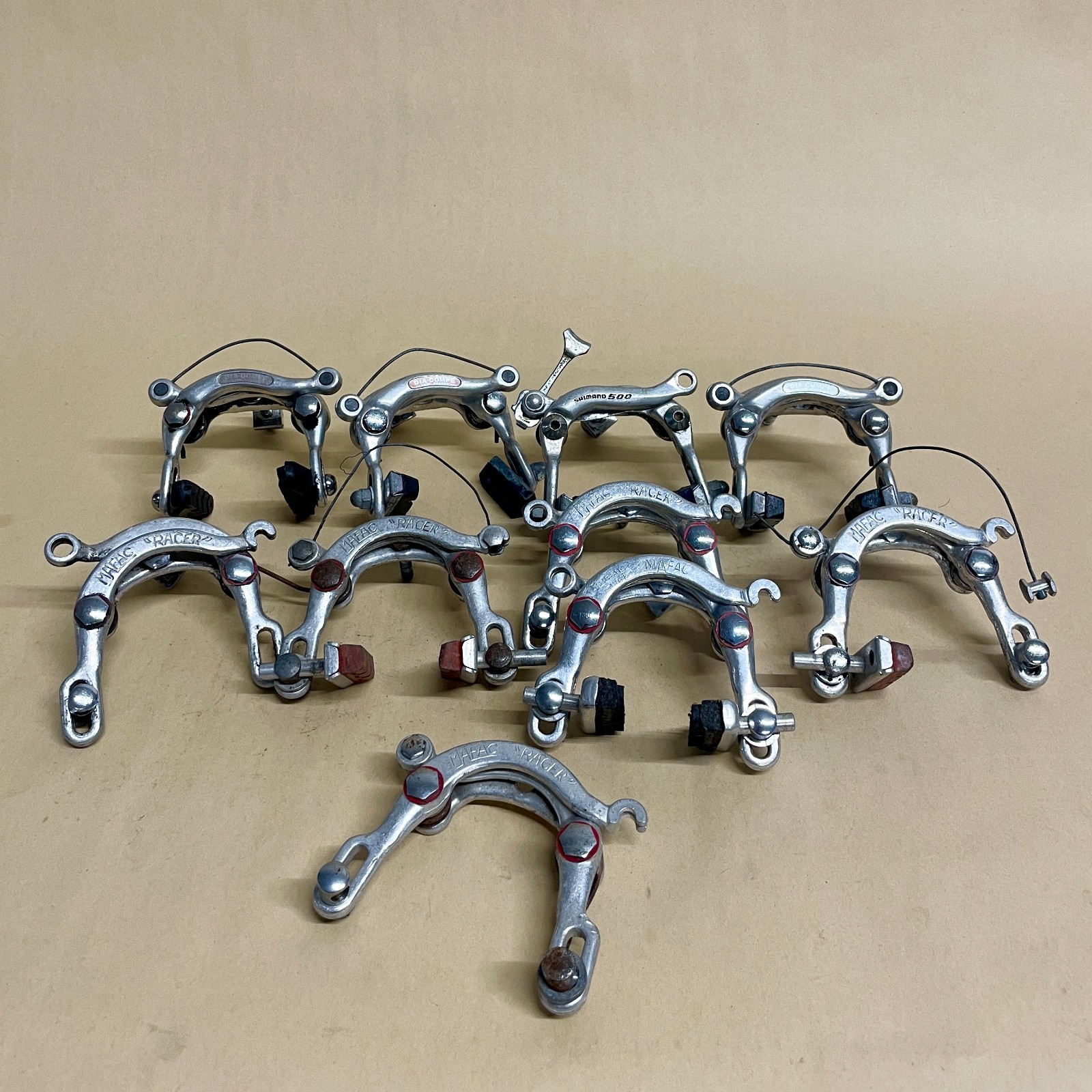 Lot of 10 Vintage Center Pull Brakes: Mafac, Dia-Compe, Shimano 500 – For Parts
