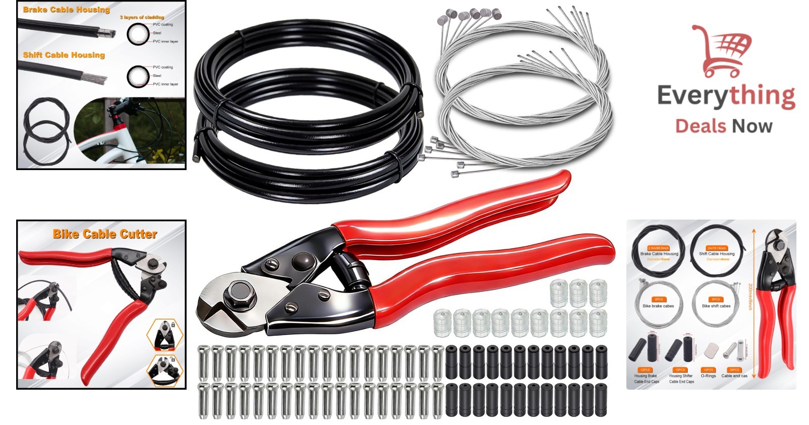 Stainless Steel Bicycle Cable Kit Brake & Shifter Housing Wire Cutter & End Caps