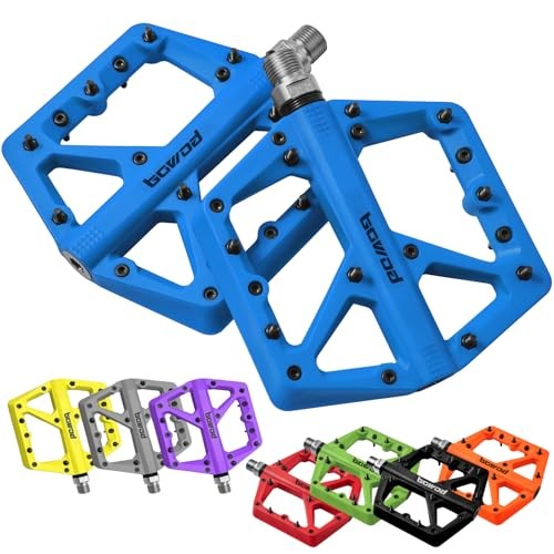 MTB Pedals Large Mountain Bike Pedals, Lightweight Nylon Fiber Composite Blue