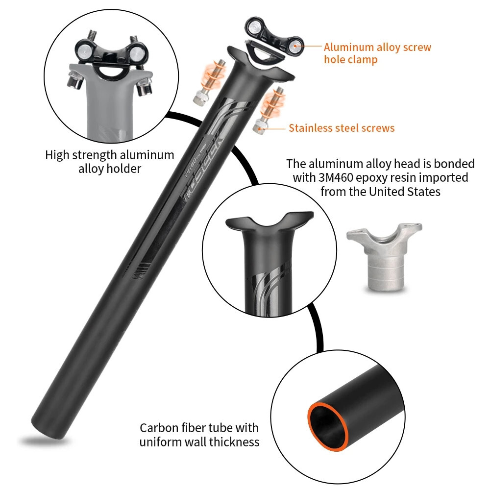 TOSEEK Carbon Fiber Saddle Tube Seatpost Bike Seat Post 27.2/30.8/31.6*350/400mm