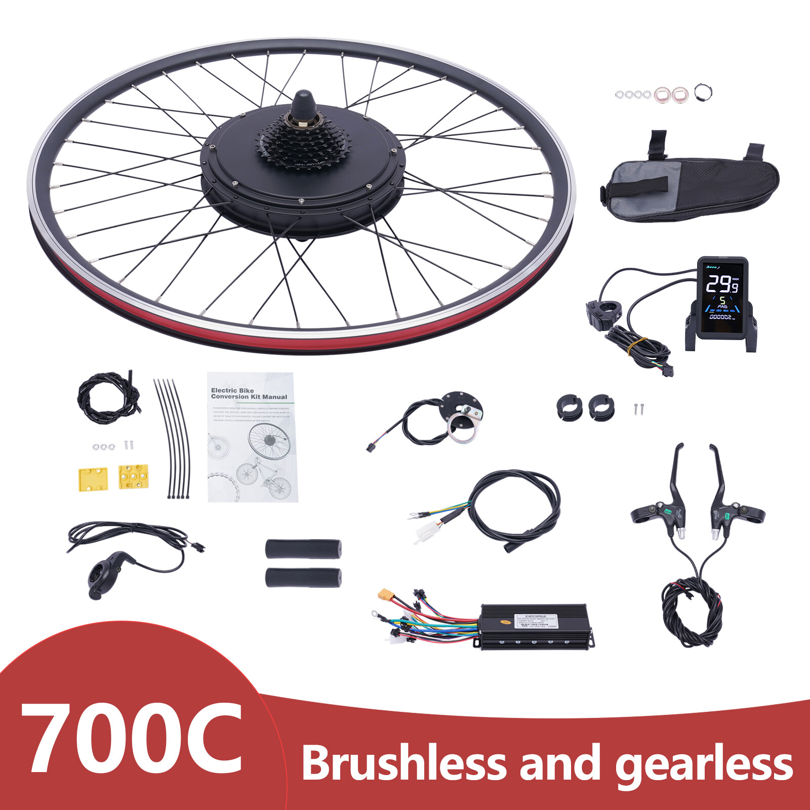 700C 48V 1000W Electric Bicycle Conversion Kit E-Bike Hub Motor Rear Wheel w/LCD