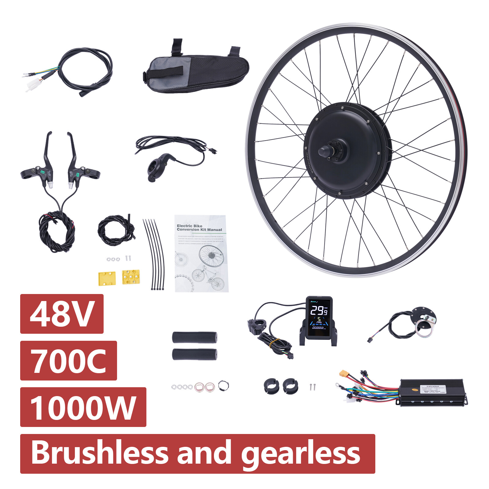 700C 28″/29» 1000W LCD Electric Bicycle Motor Conversion Kit Ebike Rear Wheel