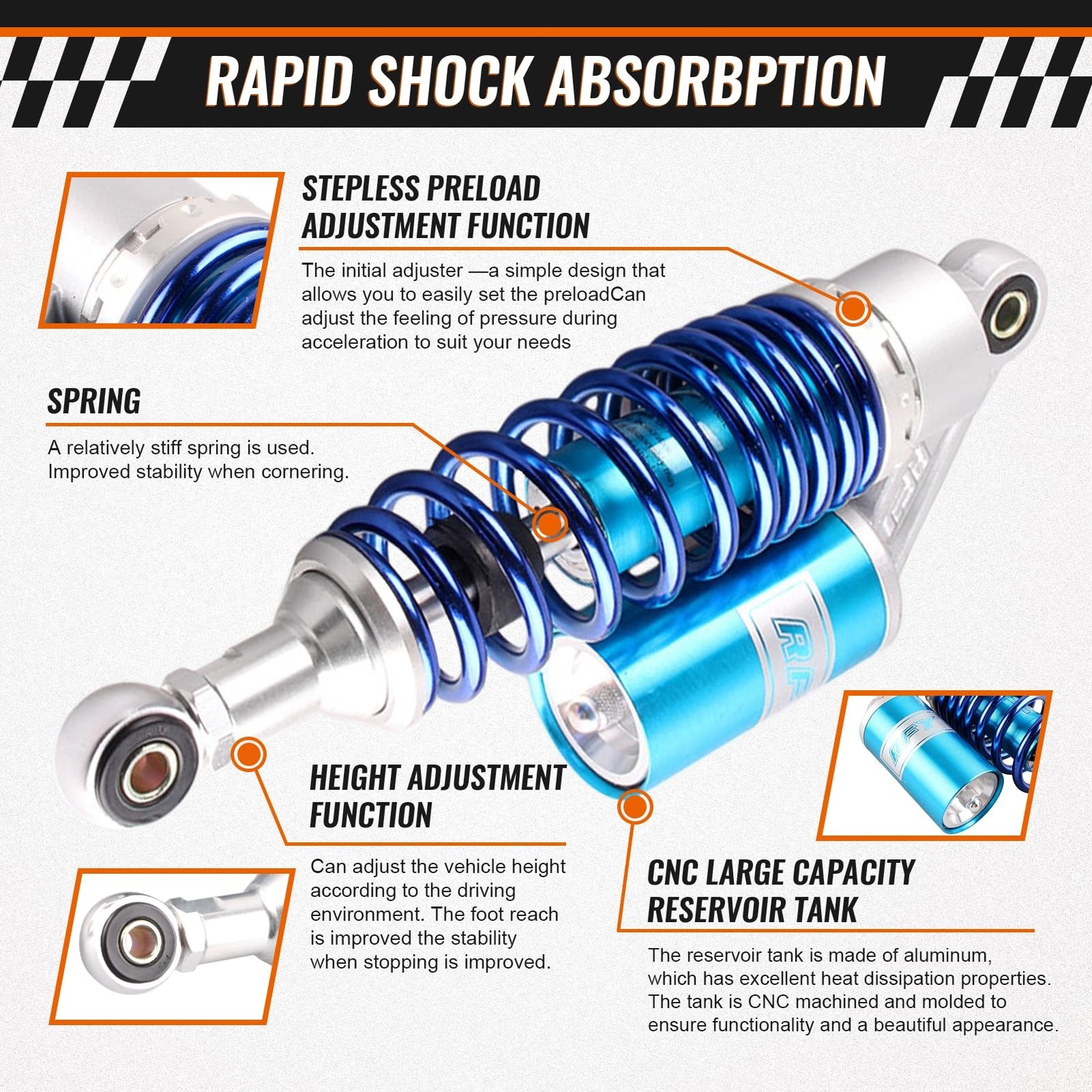 GZYF 11″ 280mm Pair Rear Adjustable Air Shock Absorbers Universal for HONDA f…