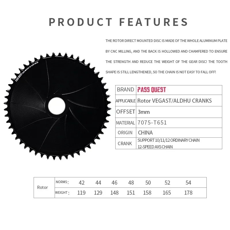 3mm Offset Round Narrow Wide Chainring 42-54T for Gravel Bike Crank 12 Speed