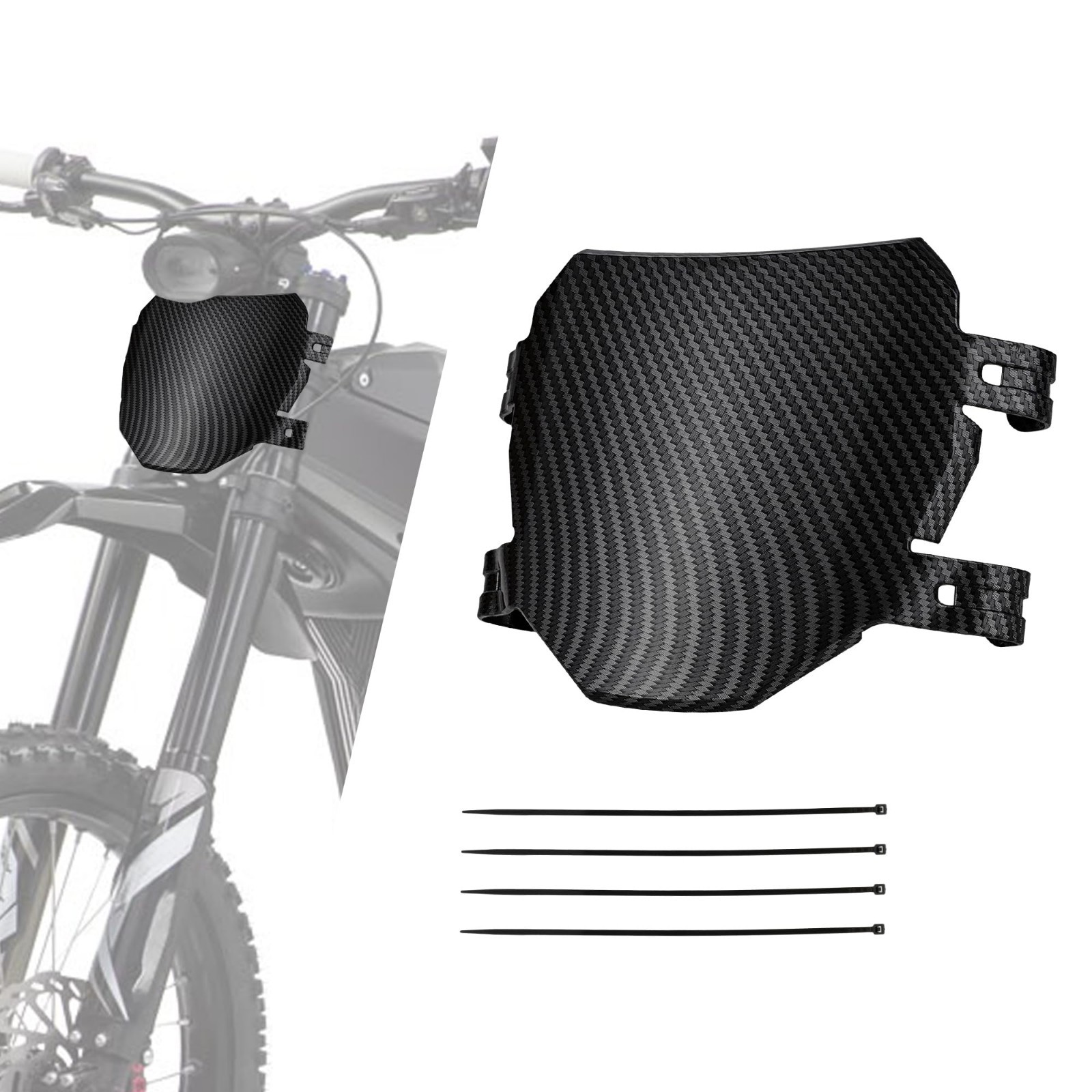 Ebike Front Number Plate Replacement 8.78″x6.69″ – Carbon Fiber Style for Surron